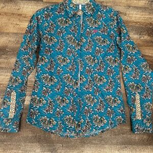 Cinch Floral Long Sleeve Shirt in Teal and Multicolor